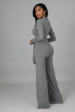 Solid Color Deep V Neck Micro Flare Pants Two Piece Set  XMY-9463