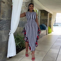 Plus Size Stripe Patchwork Print Sleeveless Maxi Dress NY-10625