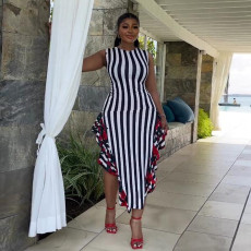 Plus Size Stripe Patchwork Print Sleeveless Maxi Dress NY-10625