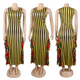 Plus Size Stripe Patchwork Print Sleeveless Maxi Dress NY-10625