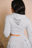Casual Long Sleeve Hooded Tight Sport Two Piece Pants Set WSM-5355