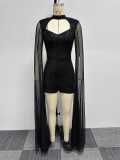 Plus Size Sequin Hollow Out Skinny Fly Sleeve See-Through Romper NY-2865