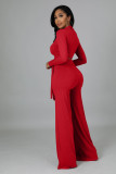 Solid Color Deep V Neck Micro Flare Pants Two Piece Set  XMY-9463