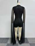 Plus Size Sequin Hollow Out Skinny Fly Sleeve See-Through Romper NY-2865