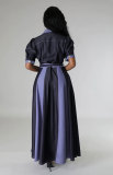 Contrast Color Short Sleeve Maxi Dress(With Waist Belt) XHXF-955