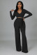 Solid Color Deep V Neck Micro Flare Pants Two Piece Set  XMY-9463
