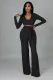 Solid Color Deep V Neck Micro Flare Pants Two Piece Set  XMY-9463