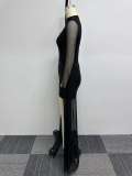 Plus Size Sequin Hollow Out Skinny Fly Sleeve See-Through Romper NY-2865