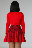 Fashion Long Sleeve Print Knit Pleated Mini Dress OSM-4406