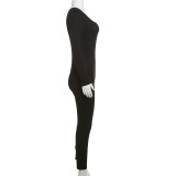Solid Rib Knit Sport Fitness Jumpsuit XEF-36414