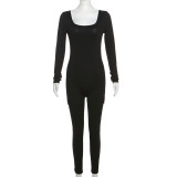 Solid Rib Knit Sport Fitness Jumpsuit XEF-36414