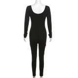 Solid Rib Knit Sport Fitness Jumpsuit XEF-36414