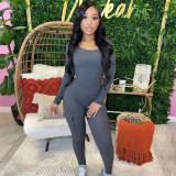 Solid Rib Knit Sport Fitness Jumpsuit XEF-36414