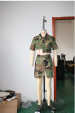 Camouflage Print Lapel Neck Split Skirts Two Piece Set SH-390752