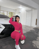 Solid Color Hooded Zipper Coat And Pants Two Piece Set FENF-285