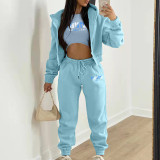 Padded Letter Print Hooded Sweatshirt Sport Three Piece Pants Set TK-002