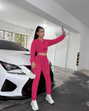 Solid Color Hooded Zipper Coat And Pants Two Piece Set FENF-285
