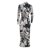 Fashion Print Long Sleeve Slim Maxi Dress FENF-287