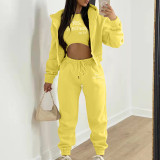 Padded Letter Print Hooded Sweatshirt Sport Three Piece Pants Set TK-002