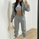Padded Letter Print Hooded Sweatshirt Sport Three Piece Pants Set TK-002