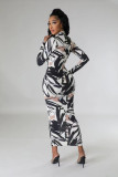 Fashion Print Long Sleeve Slim Maxi Dress FENF-287