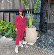 Solid Color Hooded Zipper Coat And Pants Two Piece Set FENF-285