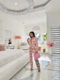 Knit Sweater Diamond Check Cardigan Two Piece Pants Set NYF-8153