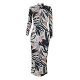 Fashion Print Long Sleeve Slim Maxi Dress FENF-287