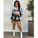 Fashion Print Removable Long Sleeve Two Piece Skirt Set FOSF-8374