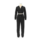 Casual Zipper Hooded Sweatshirt And Pants 2 Piece Set DDF-88222