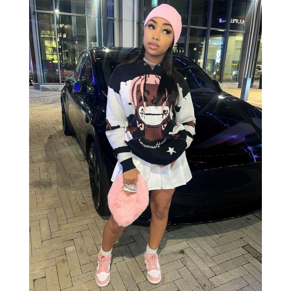 Fashion Print Long Sleeve Hooded Sweatshirt FOSF-8373