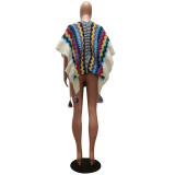 Plus Size Geometric Knit Tassel Jacket Cardigan Poncho CM-8698