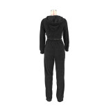Casual Zipper Hooded Sweatshirt And Pants 2 Piece Set DDF-88222