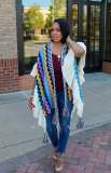Plus Size Geometric Knit Tassel Jacket Cardigan Poncho CM-8698