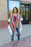 Plus Size Geometric Knit Tassel Jacket Cardigan Poncho CM-8698