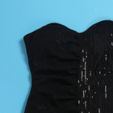 Plus Size Sequin Patchwork Sleeveless Tube Tops Maxi Dress NY-2863