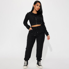 Casual Zipper Hooded Sweatshirt And Pants 2 Piece Set DDF-88222
