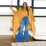 Pleated Long Solid Color Irregular Shawl Blouse YF-10623