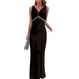 Sexy Sleeveless Bead Patchwork Maxi Dress XHXF-374