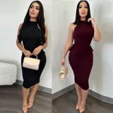 Plus Size Sexy Sleeveless Backless Midi Dress NY-2877
