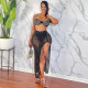 Sexy Mesh Hot Drill Bra And Split Long Skirt Nightclub 2 Piece Set GOSD-6878