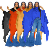 Pleated Long Solid Color Irregular Shawl Blouse YF-10623
