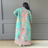 Print Color Block Long Sleeve Cardigan Coat YF-10634