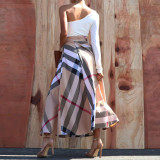 One Shoulder Printed Color Block Split Maxi Dress YF-10635