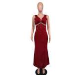 Sexy Sleeveless Bead Patchwork Maxi Dress XHXF-374