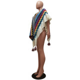 Plus Size Geometric Knit Tassel Jacket Cardigan Poncho CM-8698