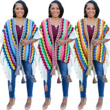 Plus Size Geometric Knit Tassel Jacket Cardigan Poncho CM-8698