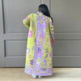 Print Color Block Long Sleeve Cardigan Coat YF-10634