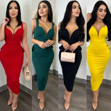 Plus Size Backless Deep V Bow Split Dress NY-2868