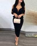 Plus Size Backless Deep V Bow Split Dress NY-2868